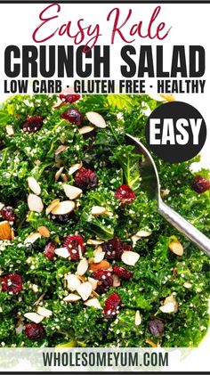 Kale Crunch Salad Recipe Kale Salad Ideas Healthy, Chopped Kale Salad Recipes Healthy, Low Carb Kale Salad, Kale Salads For Dinner, Kale Superfood Salad, Kale Salad Recipes Dressing, Massaged Kale Salad Recipes, Wilted Kale Salad, Christmas Crunch Salad