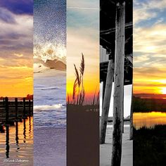 the four images show different types of sunsets and clouds in black, white, and orange