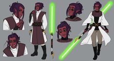 some character designs from star wars the old republic, with lightsabens and swords