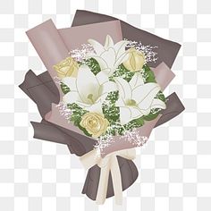 a bouquet of white flowers with brown ribbon on the side, transparent background png and psd