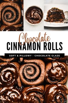 chocolate cinnamon rolls with text overlay