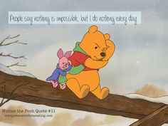 winnie the pooh and piglet sitting on a fence with snow in the background