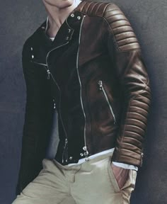 Balmain Leather Jacket, Brown Leather Jacket Men, Quilted Jacket Men, Mens Fashion Edgy, Fleece Leggings, Men's Jackets, Leather Jacket Men