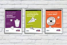 three posters on a brick wall with the words, are you talking comfortably to your customers?