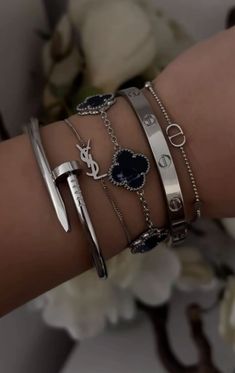 Silver Bracelet Stack, Silver Jewlery, Dope Jewelry, Jewelry Fashion Trends, Classy Jewelry