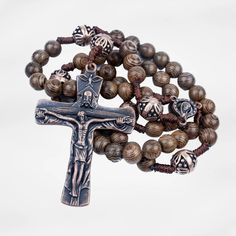 Our Father Wood Rosary Beads Necklace Large Antique Cross 20 Nazareth Store Wooden Rosary, Rosary Beads Necklace, Rosary Necklace, Rosary Beads, Velvet Bag, Beads Necklace, First Communion, Rosary, Christening