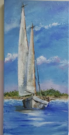 a painting of a sailboat in the ocean