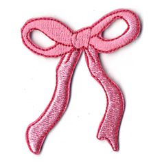 a pink ribbon with a bow on it's end is embroidered onto a white background