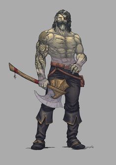 Pirate Barbarian Dnd, Orcs Character Design, Pirate Design Character, D&d Character Inspiration, Goliath Pirate, Half Orc Barbarian Male, Pirate Dnd Art, Orc Pirate Captain, Dnd Orc Male