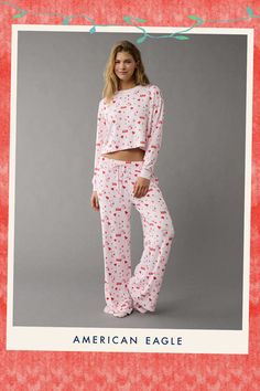 All-over Snoopy print/Long-sleeve shirt + elastic waist pants Snoopy Pjs, Snoopy Valentines Day, Snoopy Valentines, Snoopy Print, Snoopy Valentine's Day, Plush Pants, Snoopy Valentine, Elastic Waist Pants, Pj Sets