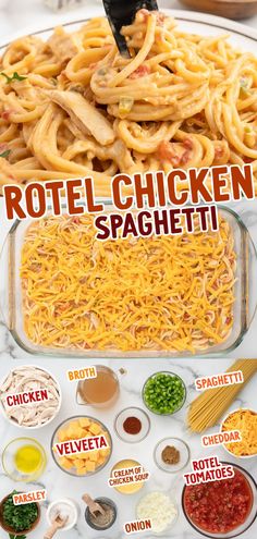 Rotel Chicken Spaghetti is a creamy, cheesy casserole made with tender chicken, zesty Rotel tomatoes, and perfectly cooked spaghetti. Ready in just over an hour, it’s a great dish for busy weeknights or family dinners. Rotel Chicken Spaghetti, Rotel Recipes, Easy Pasta Dishes, Cheesy Pasta, Chicken Spaghetti, Gooey Cheese, Easy Pasta, Family Friendly Meals, Chicken Tenders