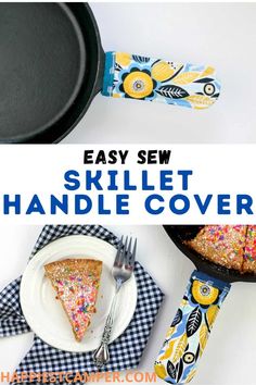 easy sew skillet handle cover with colorful sprinkles and flowers on it