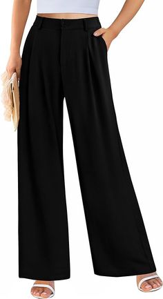 This Work Pant Features Handy Pockets, Providing Convenient Storage for Your Essentials. The Wide Leg Design of These Trousers Offers A Roomy Fit, Allowing for Ease and Flexibility in Every Step. Women’s Palazzo Pants Have A High Waist Design That Adds A Touch of Elegance and Sophistication to Your Outfit. Wide Leg Suit Pants, Office Suit, Pants Loose, Long Trousers, Leg Design, Suit Pants, Wide Pants, Work Office, Business Outfits