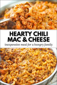 hearty chili macaroni and cheese is an easy dinner recipe that's ready in under 30 minutes