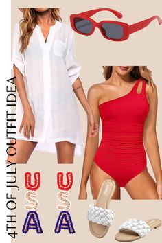 July 4th swim outfit idea 4th Of July Pool Party, White And Blue Outfit, Pool Party Outfit, Swim Outfit, Flag Earrings, Pool Party Outfits, 4th Of July Outfit, Swimsuits Outfits