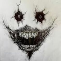 a drawing of a creepy face with teeth