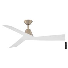 a white ceiling fan with two blades attached to it's blades and one light on top