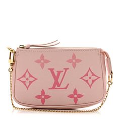 This is an authentic LOUIS VUITTON Empreinte Monogram Giant By The Pool Mini Pochette Accessories in Bouton De Rose. This chic pochette is part of the Louis Vuitton Summer 2021 By The Pool collection. This mini pochette is crafted of Louis Vuitton monogram embossed leather in pink. The pochette features pink leather trim and gold-tone hardware including a wristlet chain. The top zipper opens to a pink microfiber interior. Louis Vuitton Keychain Wallet, Lui Viton, Mini Pochette Accessories, Louis Vuitton Keychain, Louis Vuitton Pouch, Pochette Accessories, Louis Vuitton Clutch, Louis Vuitton Pink, Louis Vuitton Empreinte