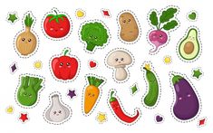 stickers with different vegetables and fruits on them