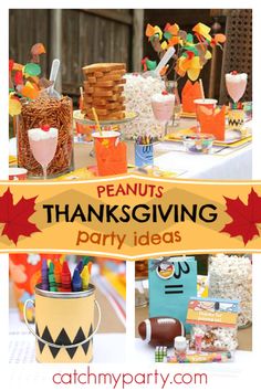 a thanksgiving party with lots of food and decorations