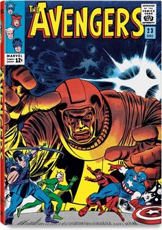 the avengers comics cover is shown with many characters in front of an evil looking man