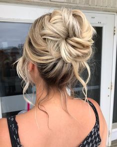 Messy Upstyles For Medium Hair, Mother Of Bride Updos For Long Hair, Messy Bun Upstyle, High Updo Wedding Front View, Easy Long Hair Updo For Wedding, Textured French Roll Hair, Upstyles For Long Hair Wedding Guest, Upstyles For Wedding