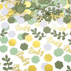 gold and green baby shower confetti