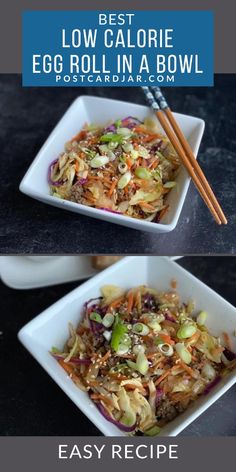 This Noom-inspired dish only contains 140-180 calories per serving depending on the protein. High in protein and low carb, this dish is great for anyone trying to lose weight. We share our favorite tips and tricks to help you make the best egg roll in a bowl. This delicious low-calorie egg roll in a bowl is perfect for a weeknight meal. Easy to prepare this meal can be on the table in 15-20 minutes. Everyone will love this easy recipe. Dinner Ideas | Healthy Recipes