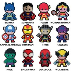 an image of the avengerss in pixel style cross stitch pattern on a white background