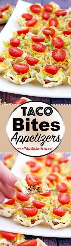 the process of making taco bites appetizers is shown in three different pictures