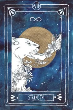 a drawing of a bear with flowers on it's chest and the moon in the background