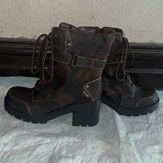 Mudd Jean Laced Up Boots Color Dark Brown Size 7.5 Brand New With Box Never Used (Bottom Never Walked) Laced Up Boots, Mudd Shoes, Mudd Jeans, Lace Up Boots, Shoe Laces, Dark Brown, Walking, Size 7, Lace Up