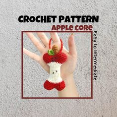 a crochet pattern for an apple core hand puppet is shown in the frame