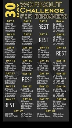 the workout schedule for beginners is shown in black and yellow, with an orange stripe