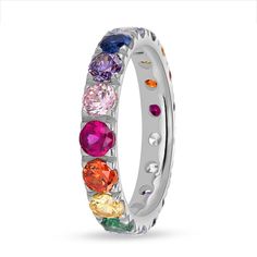 a rainbow colored ring with six stones