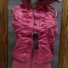 Ruby Rose Pink Vest Jacket Sleeveless Front Zip Closure, Zippered Front Pockets, Faux Fur Lining, Ribbed Trim, Drawstring Hood, Shirred Detailing At Bust 100% Polyester Pink Jacket Runs Small For The Stated Size. Medium Large Adorable Jacket Blue Vest Women, Harley Davidson Vest, Rose Jacket, Faux Leather Vest, Fall Vest, Pink Vest, Hooded Faux, Green Vest, Blue Vests