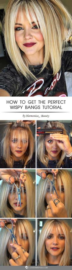 How To Make Wispy Bangs, How To Cut Wispy Bangs Tutorial, How To Cut Fringe Bangs, How To Cut Wispy Bangs, Cut Wispy Bangs, Whisky Bangs, Cut My Own Bangs, How To Cut Fringe, Wispy Fringe Bangs