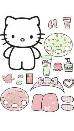 a hello kitty wallpaper with various items