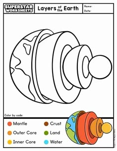 the layers of earth coloring page is shown in this color - by - number printable worksheet