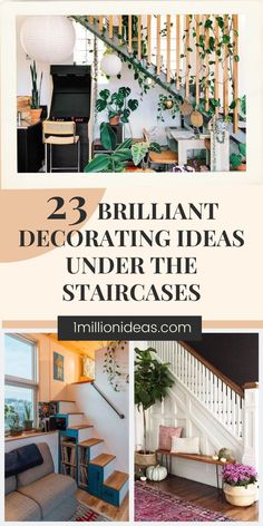 the stairs in this house are decorated with plants and other things that can be seen here