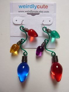 buying these in about 2 months. Christmas Lights Earrings, Unique Earrings Weird, Cool Earrings Unique, Christmas Light Earrings, Quirky Christmas Gifts, Crazy Earrings, Quirky Christmas, Funky Earrings