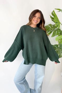 Martha Sweater in Green Cute Granola Outfits, Long Sleeve Sweater Outfit, Outfits For Teens For School, Sweatshirt Ideas, Dark Green Sweater, Best Winter Outfits, Mid Size Fashion, Midi Skirts, Outfit Inspo Fall