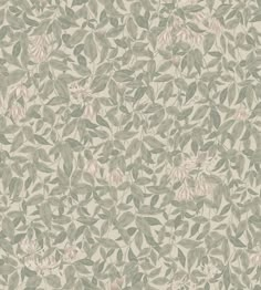 a wallpaper pattern with leaves and flowers on the backgrounge background in shades of green, beige and white