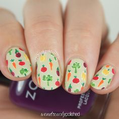 The Digital Dozen does Food - Day 1: Veggies Beauty And The Beast Nails, Fingernail Designs, Nail Design Inspiration, Floral Nail Art, Cute Gel Nails, Floral Nails, Mani Pedi, Nail Trends, Stylish Nails