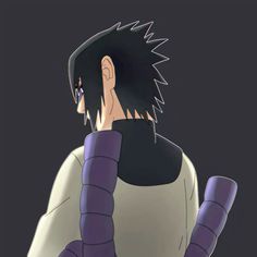 an anime character with black hair and purple gloves