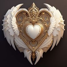 an intricately designed heart with angel wings