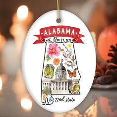 Artistic Alabama State Themes and Landmarks Christmas Ornament Ceramic Ornament OrnamentallyYou Oval Heart Of Dixie, Southern Elegance, State Ornaments, Packing Slip, Plaid And Leopard, Alabama State, Engagement Ornaments, Gnome Ornaments, Photo Ornaments