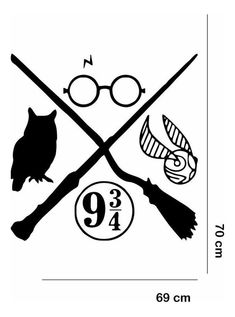 harry potter's wands and glasses wall decal with the number nine on it