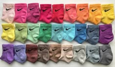 FAST SHIPPING! Colorful socks to brighten up your outfit, match your style, and Dri-FIT for comfort and Dryness.  Medium (6-8 M/6-10 W) Large (8-12 M/10-13 W) DESCRIPTION -Hand dyed Nike Dri-FIT socks  -Each pair is made to order -Color is set with fixative -Washed and dried -Instagram: @dyeified COLORS MAY VARY -Photos do not represent exact color -Shade of color is different for each pair -Color may fade on heel and pads of feet after use  SOCK CARE -Wash in warm water with mild detergent by hand or in washing machine inside out with similar colors -Hang dry for best color retention SOCK INFORMATION -Cushioning under forefoot and heel -Dri-FIT technology -Band around arch provides support -Breathable knit pattern -Reinforced heel and toe -61-67% cotton/30-36% polyester/2% spandex 1% nylo Nike Socks Colorful, Colorful Nike Socks, Nike Socks Ankle, Summer Nike Shoes, Dyed Nike Socks, Dri Fit Socks, Socks Aesthetic, Summer Socks, Nike Clothing