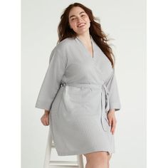 Spa stylein the comfort of your home. Take time to relax and unwind in this Shawl Collar Robe from Joyspun, thoughtfully crafted in a lightweight waffle knit that is wonderfully soft and luxe against your skin. This wrap-style robe is finished with easy-wearing three-quarter length sleevesperfect for testing the bath water. Meet Joyspun. A joyful new spin on Secret Treasures. Only at Walmart. Size: 2X.  Color: Gray.  Gender: female.  Age Group: adult. Spa Style, Bath Water, Time To Relax, Nightgowns For Women, Women Shawl, Womens Robes, Take Time, Shawl Collar, Waffle Knit